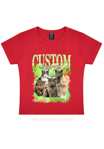 Custom Neon Lightning Cat Photo Y2K Baby Tee Cherrykitten