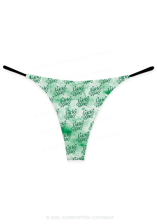 Lucky Girl Green Clover St Patricks Y2K Print Bikini String Thong Cherrykitten