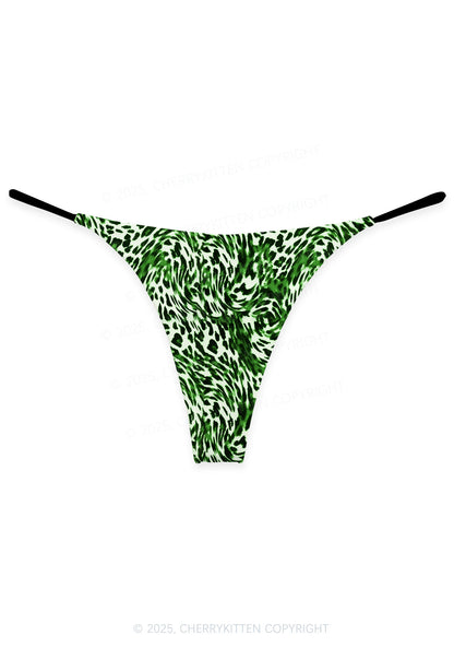 Retro Green Leopard St Patricks Y2K Print Bikini String Thong Cherrykitten