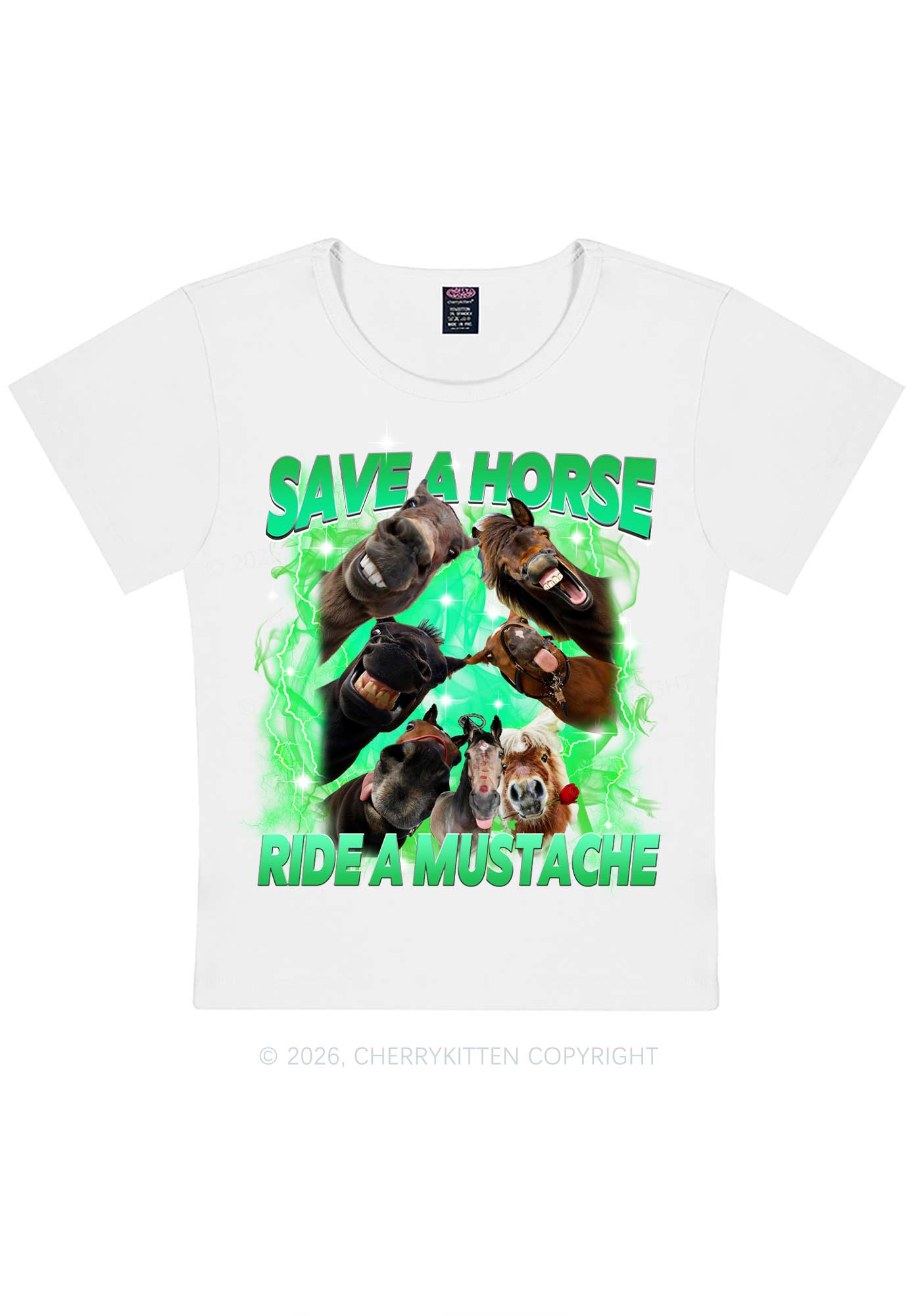 Save Horse Ride Mustache Y2K Baby Tee Cherrykitten