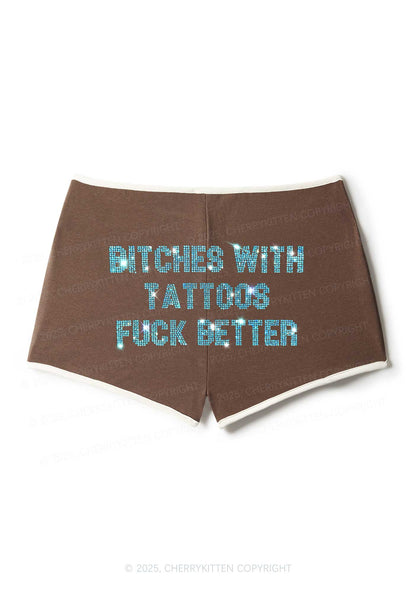 Rhinestone Bxxches With Tattoos Fxxk Better Y2K Booty Shorts Cherrykitten