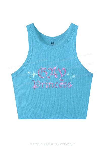 Rhinestone Gay Princess Pride Y2K Crop Tank Top Cherrykitten
