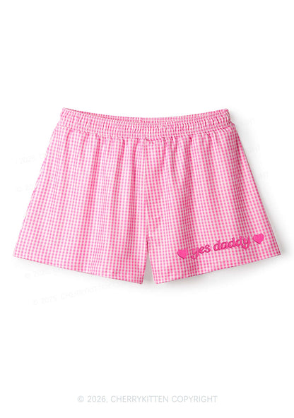 Embroidered Yes Daddy Heart Y2K Pink Gingham Boxer Men Shorts Cherrykitten