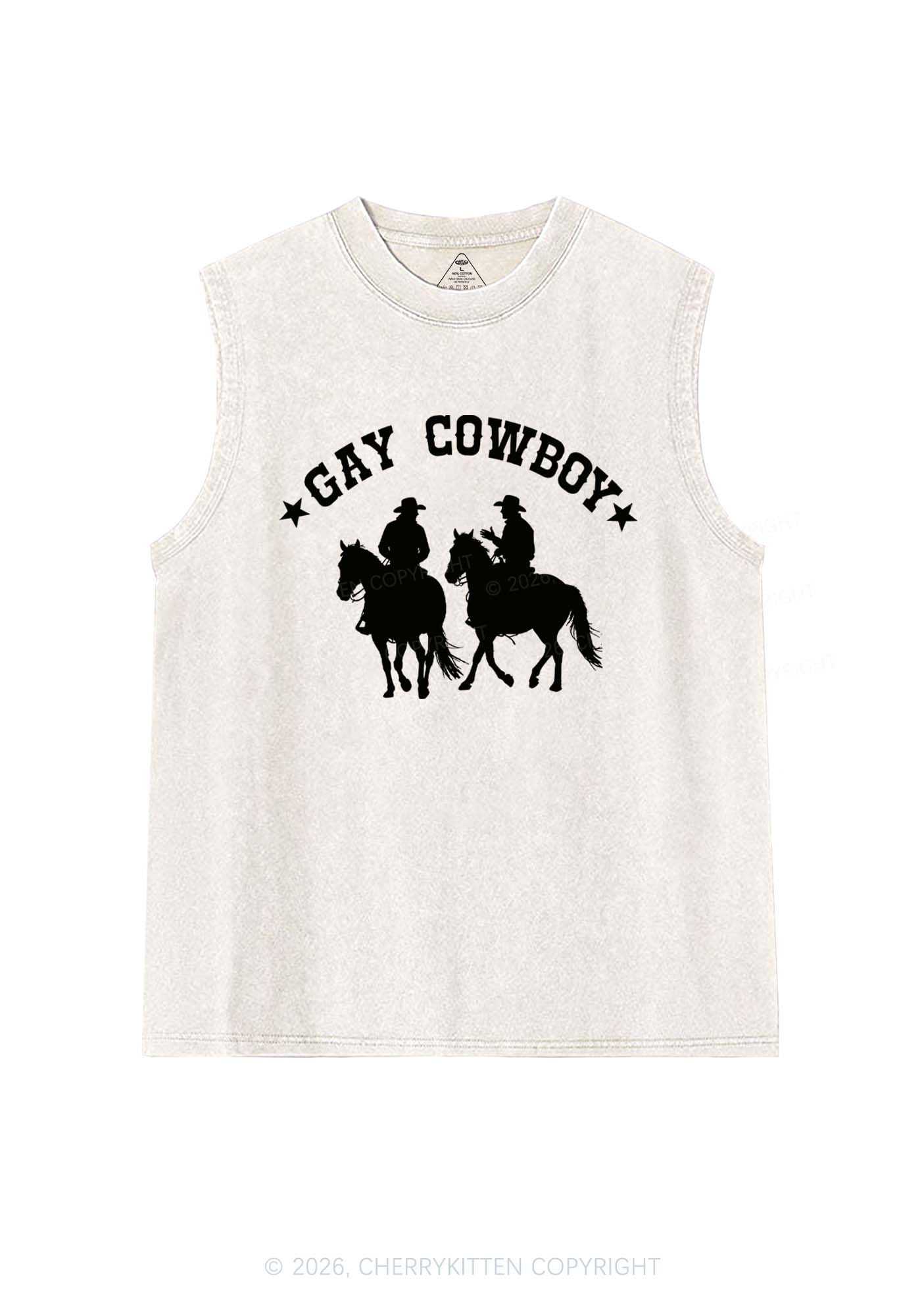 Gay Cowboy Pride Y2K Washed Muscle Tank Cherrykitten