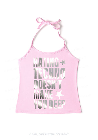 Hating Techno Silver Foil Printed Y2K Halter Neck Cami Cherrykitten