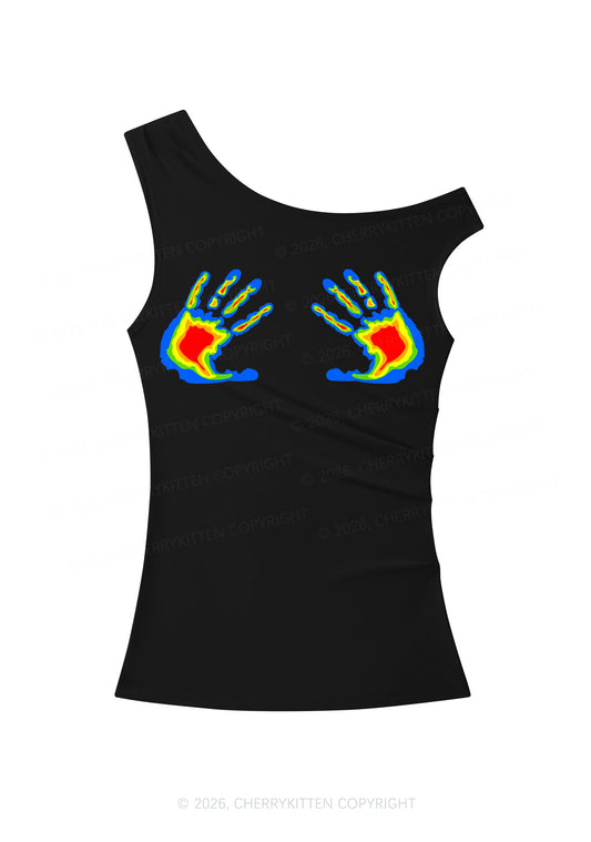 Thermal Hands Y2K Off Shoulder Tank Top Cherrykitten