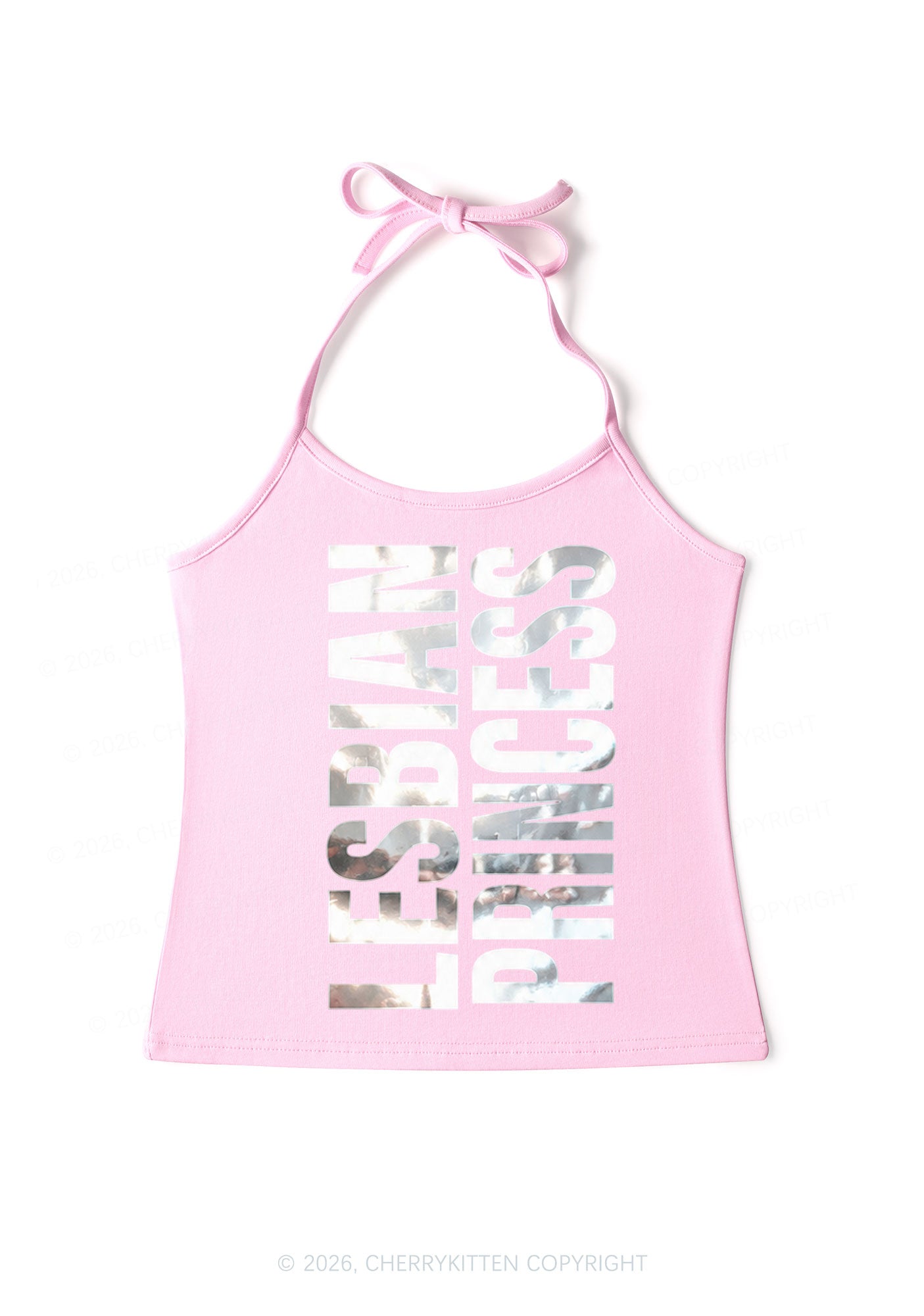 Lesbian Princess Pride Silver Foil Printed Y2K Halter Neck Cami Cherrykitten
