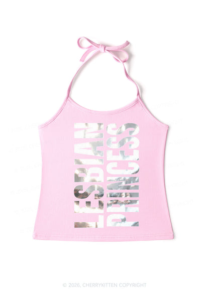 Lesbian Princess Pride Silver Foil Printed Y2K Halter Neck Cami Cherrykitten