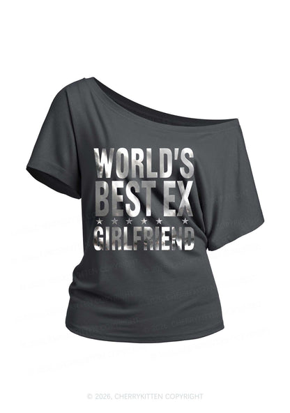 Best Ex Girlfriend Silver Foil Printed Y2K Off Shoulder Tee Cherrykitten