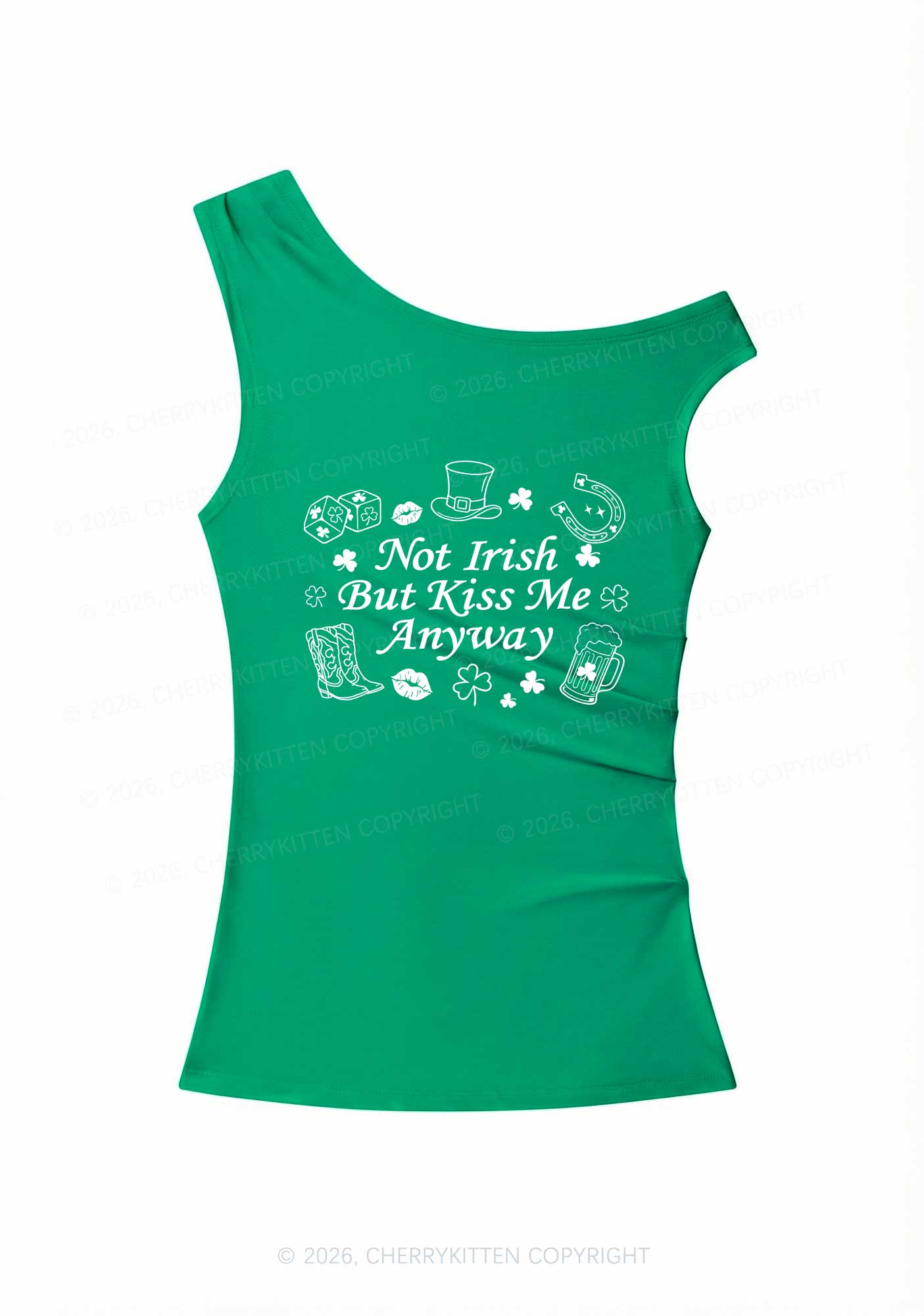 Not Irish Kiss Me Anyway St Patricks Y2K Off Shoulder Tank Top Cherrykitten