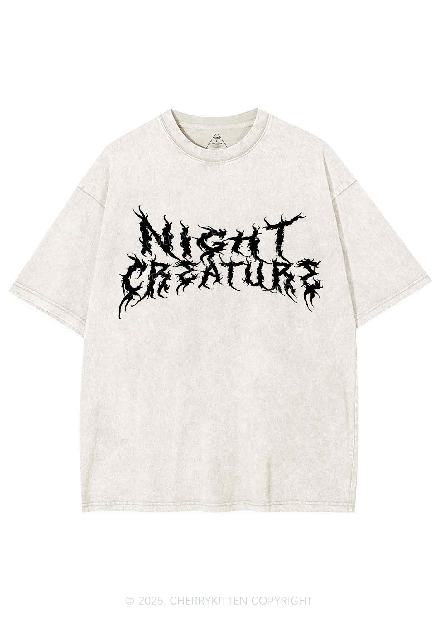Night Creature Y2K Shirts Washed Tee Cherrykitten