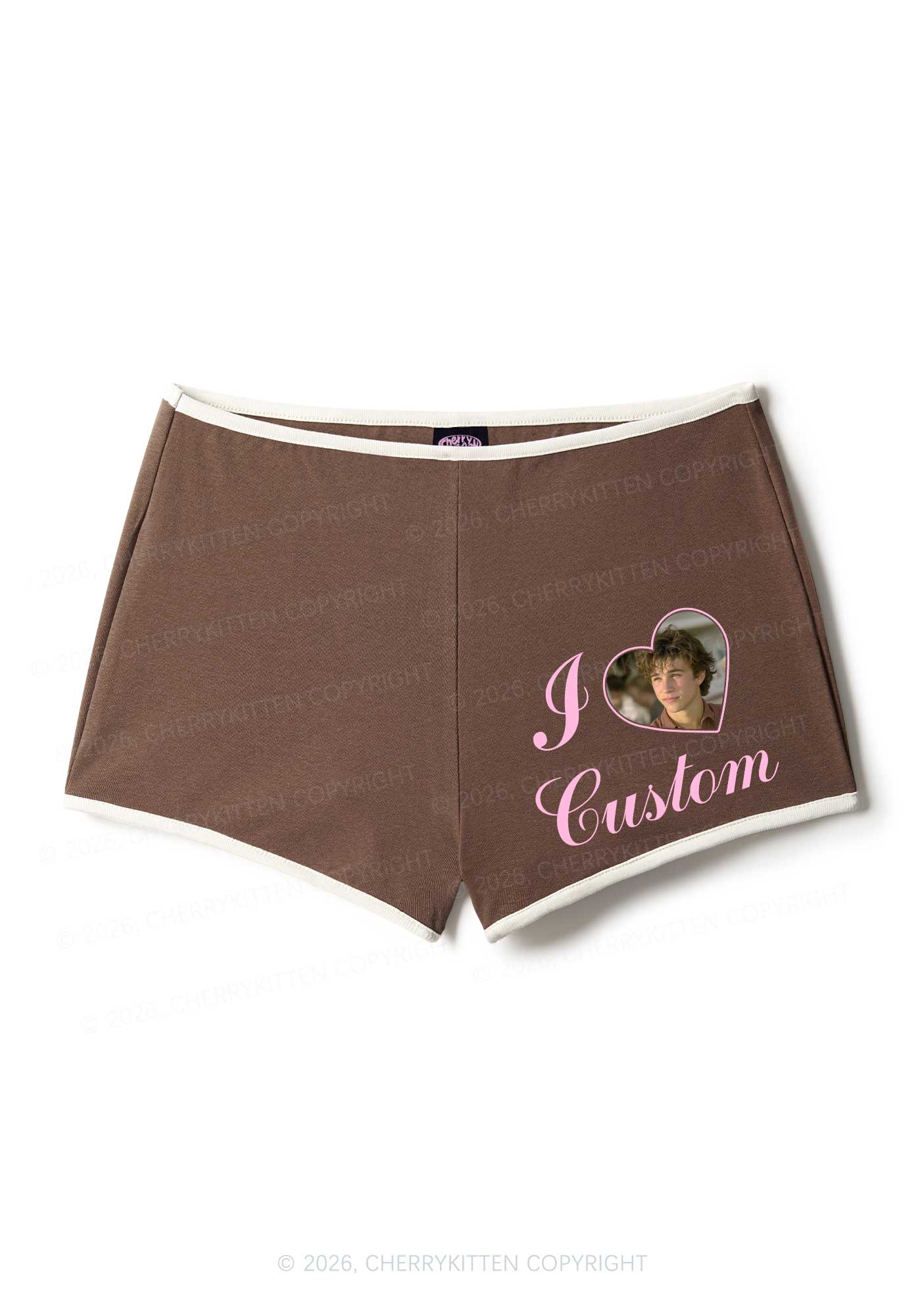 I Love Custom Photo Valentine's Day Y2K Booty Shorts Cherrykitten