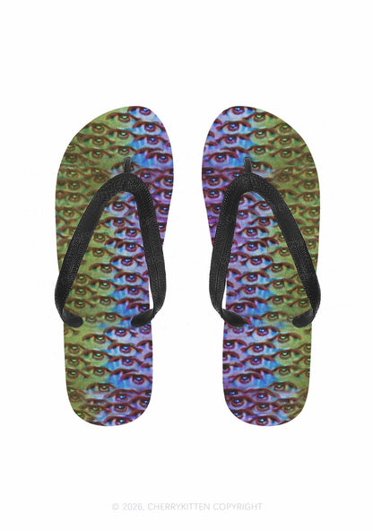 Halloween Spectrum Eyes Y2K Print Flip Flops Cherrykitten