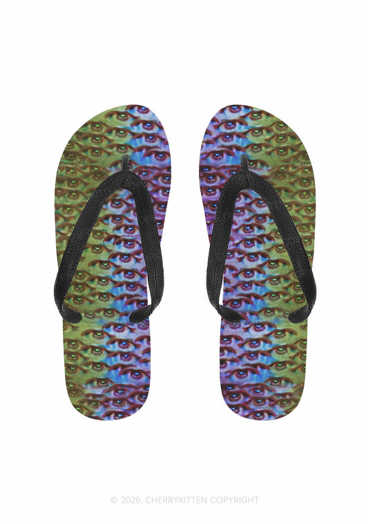 Halloween Spectrum Eyes Y2K Print Flip Flops Cherrykitten