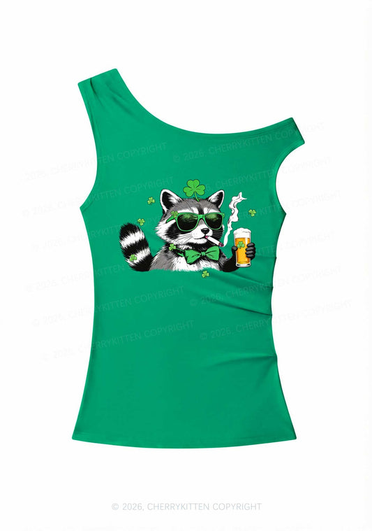 Shamrock Smoke Raccoon St Patricks Y2K Off Shoulder Tank Top Cherrykitten