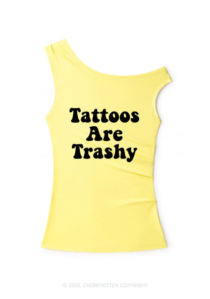 Tattoos Are Trashy Y2K Off Shoulder Tank Top Cherrykitten
