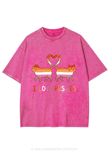I Love Puxxies Pride Y2K Shirts Washed Tee Cherrykitten