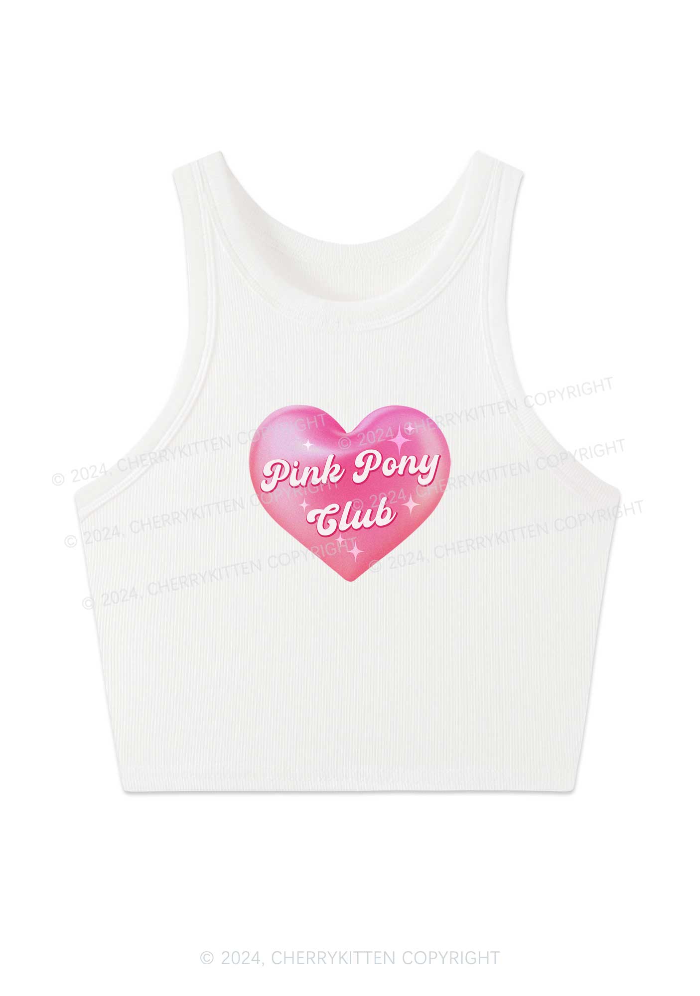 Pink Heart Pony Club Y2K Crop Tank Top Cherrykitten