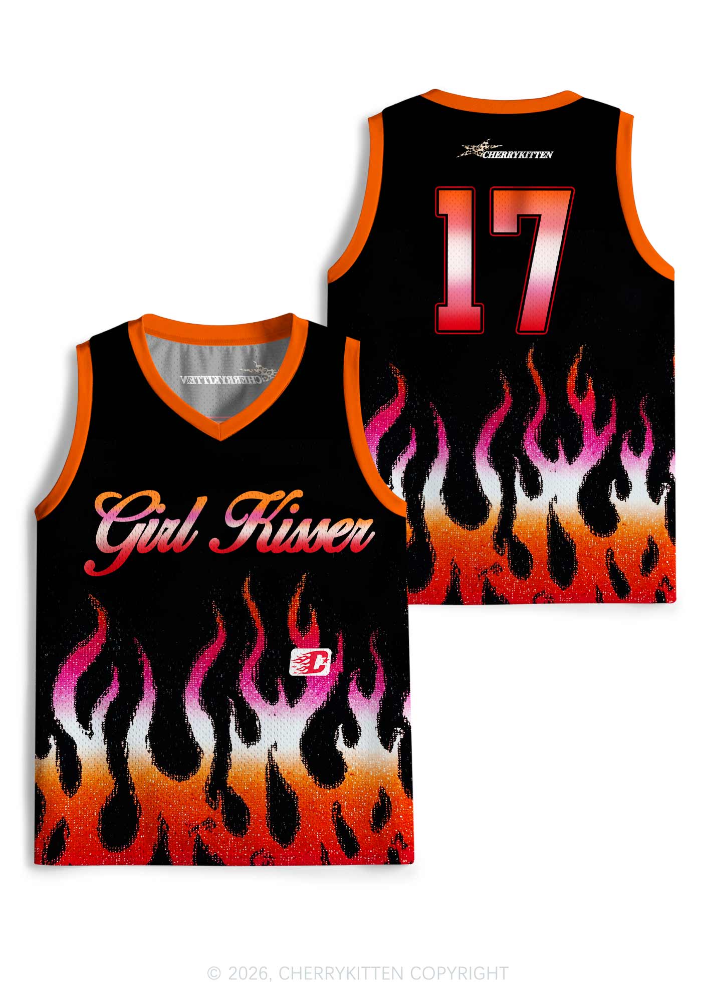 Girl Kisser Lesbian Flame Pride Y2K Sport Jersey Tank Cherrykitten