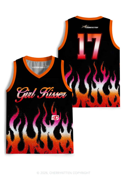 Girl Kisser Lesbian Flame Pride Y2K Sport Jersey Tank Cherrykitten