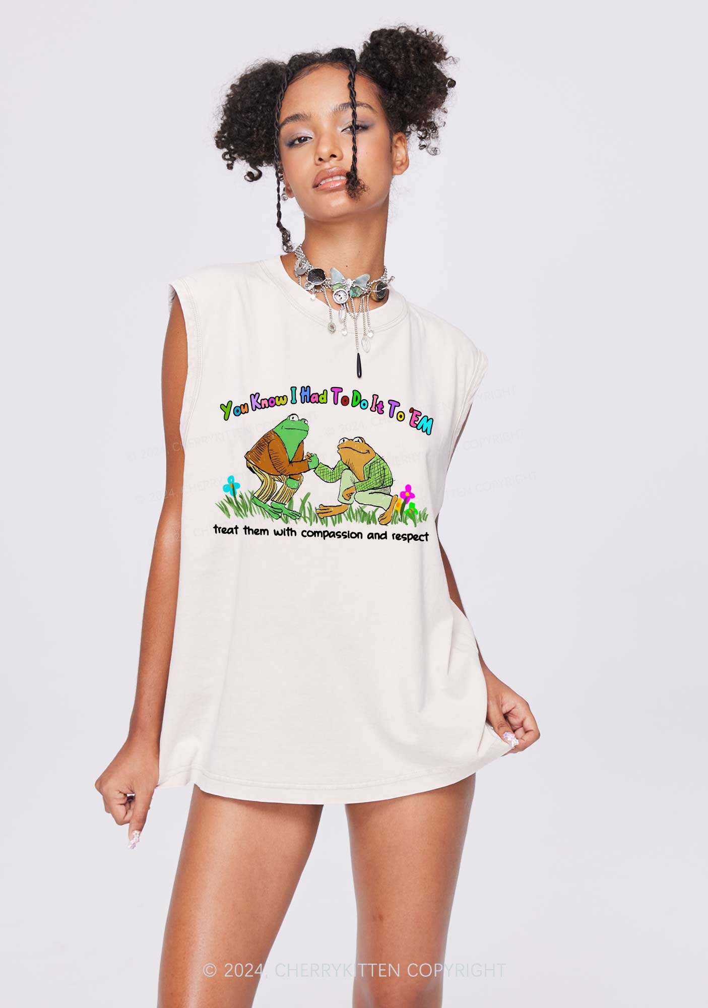 Treat Them With Compassion And Respect Y2K Washed Tank Cherrykitten