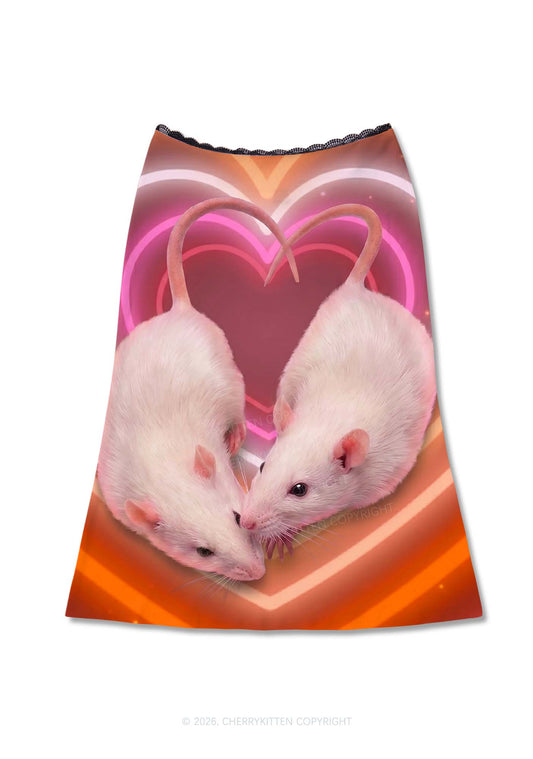 Lesbian Heart Rats Pride Y2K Print Midi Skirt Cherrykitten