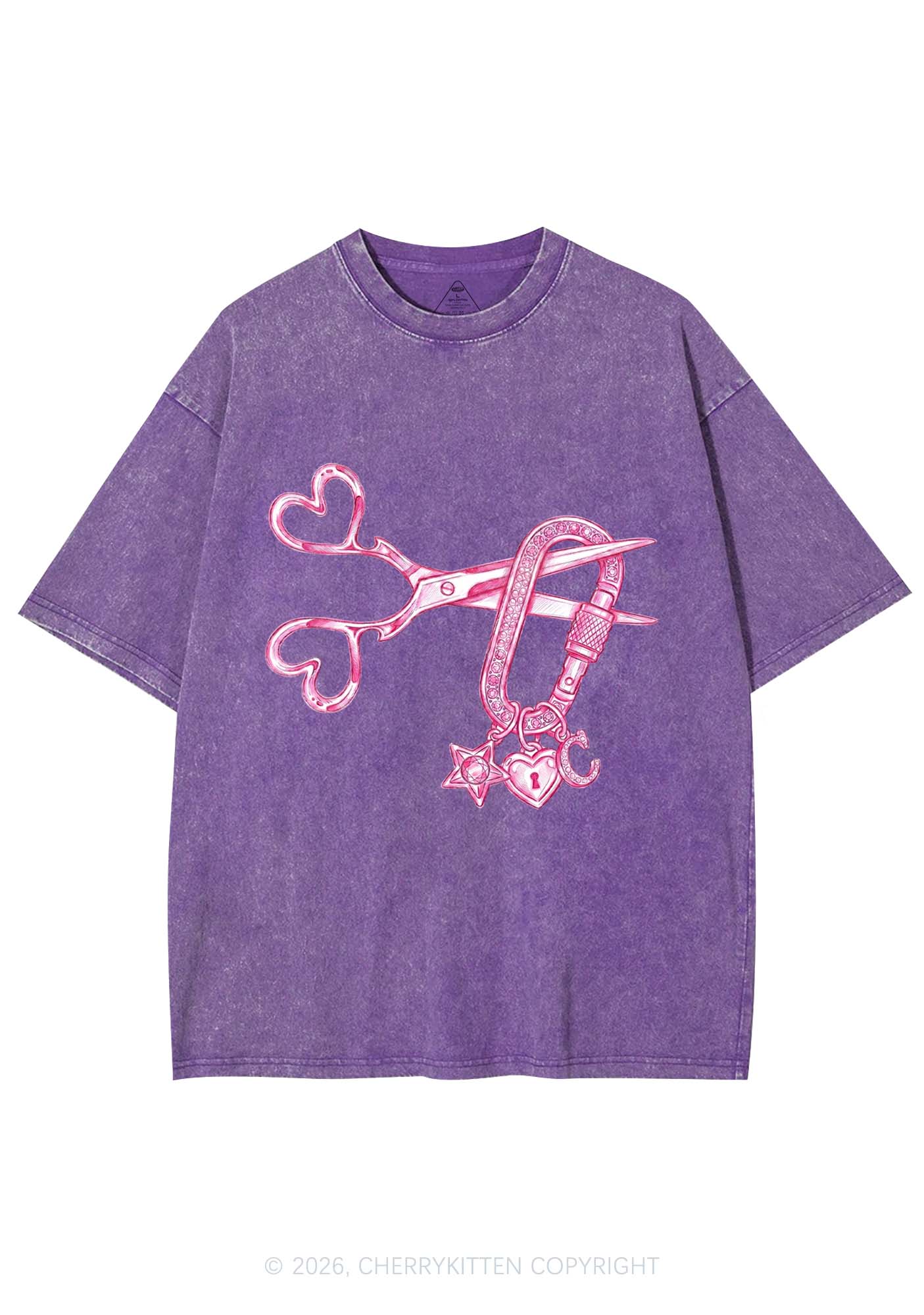 Pink Scissors Lock Charm Pride Y2K Shirts Washed Tee Cherrykitten