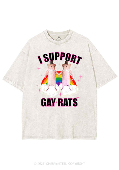 Support Gay Rats Pride Y2K Shirts Washed Tee Cherrykitten