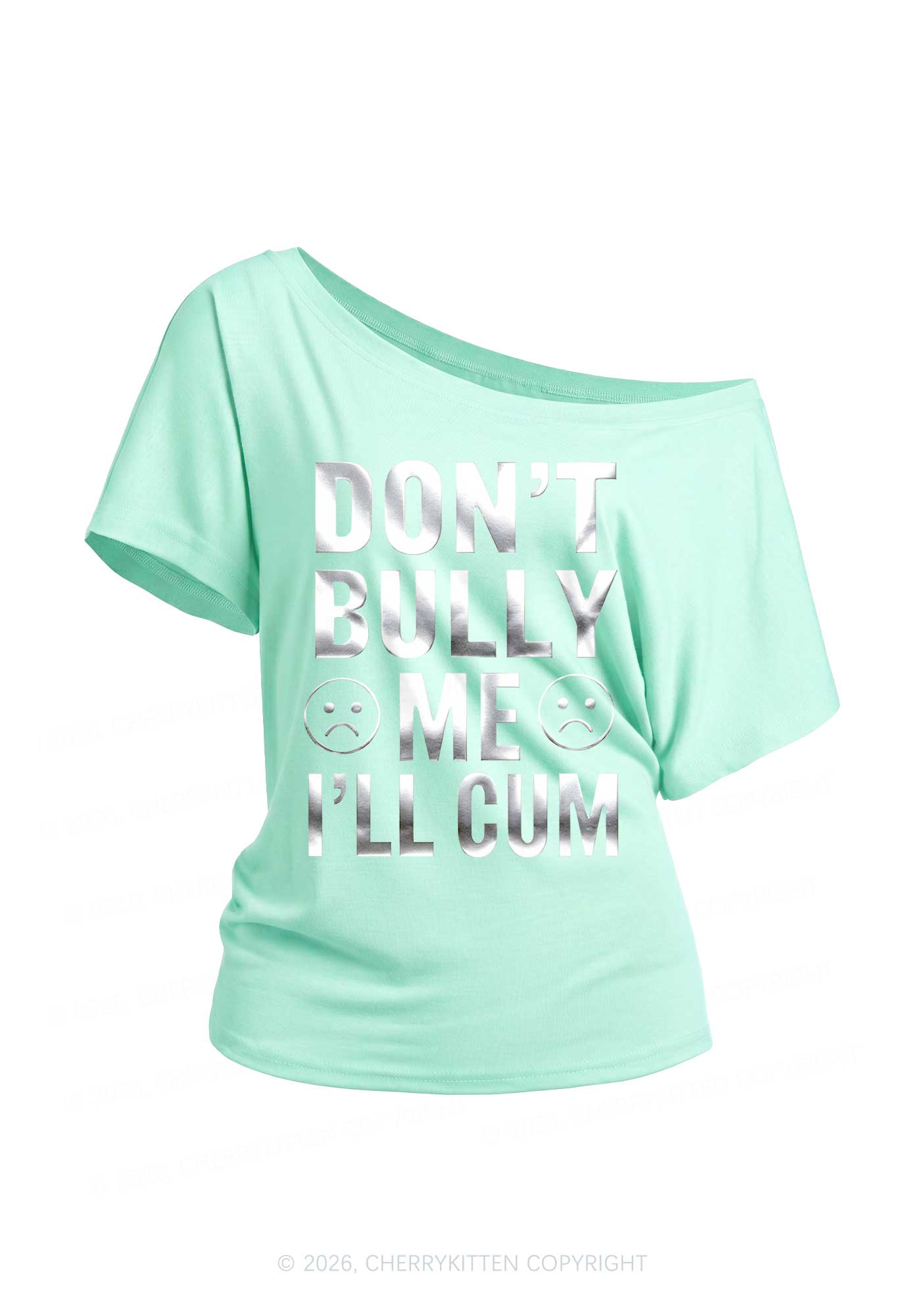 Dont Bully Me Silver Foil Printed Y2K Off Shoulder Tee Cherrykitten