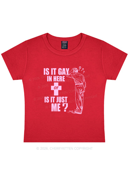 Is It Gay In Here Pride Y2K Baby Tee Cherrykitten