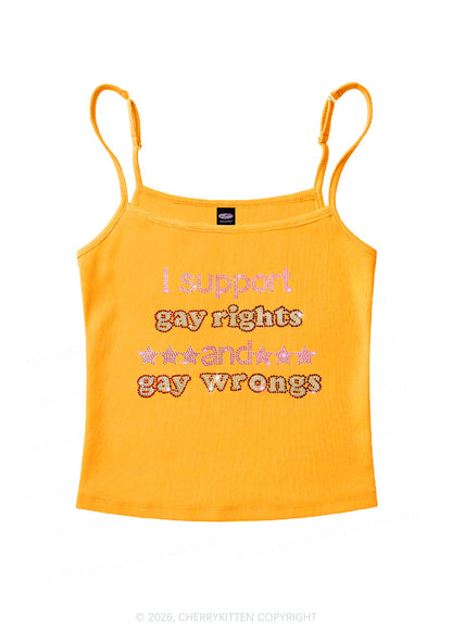 Rhinestone I Support Gay Rights Y2K Spaghetti Strap Cami Cherrykitten