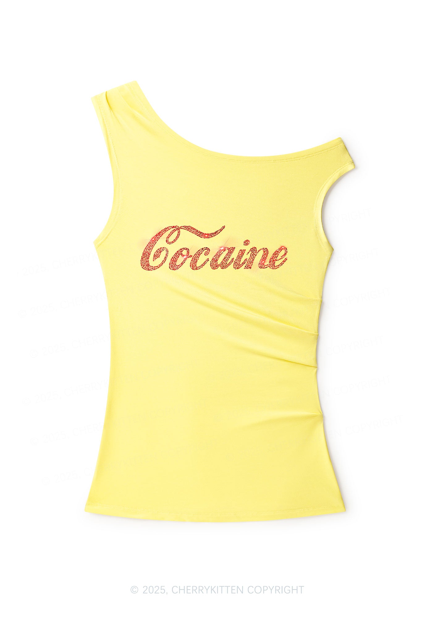 Rhinestone Special Cola Y2K Off Shoulder Tank Top Cherrykitten