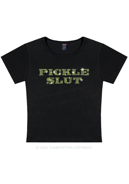 Curvy Rhinestone Pickle Slxt Y2K Baby Tee Cherrykitten