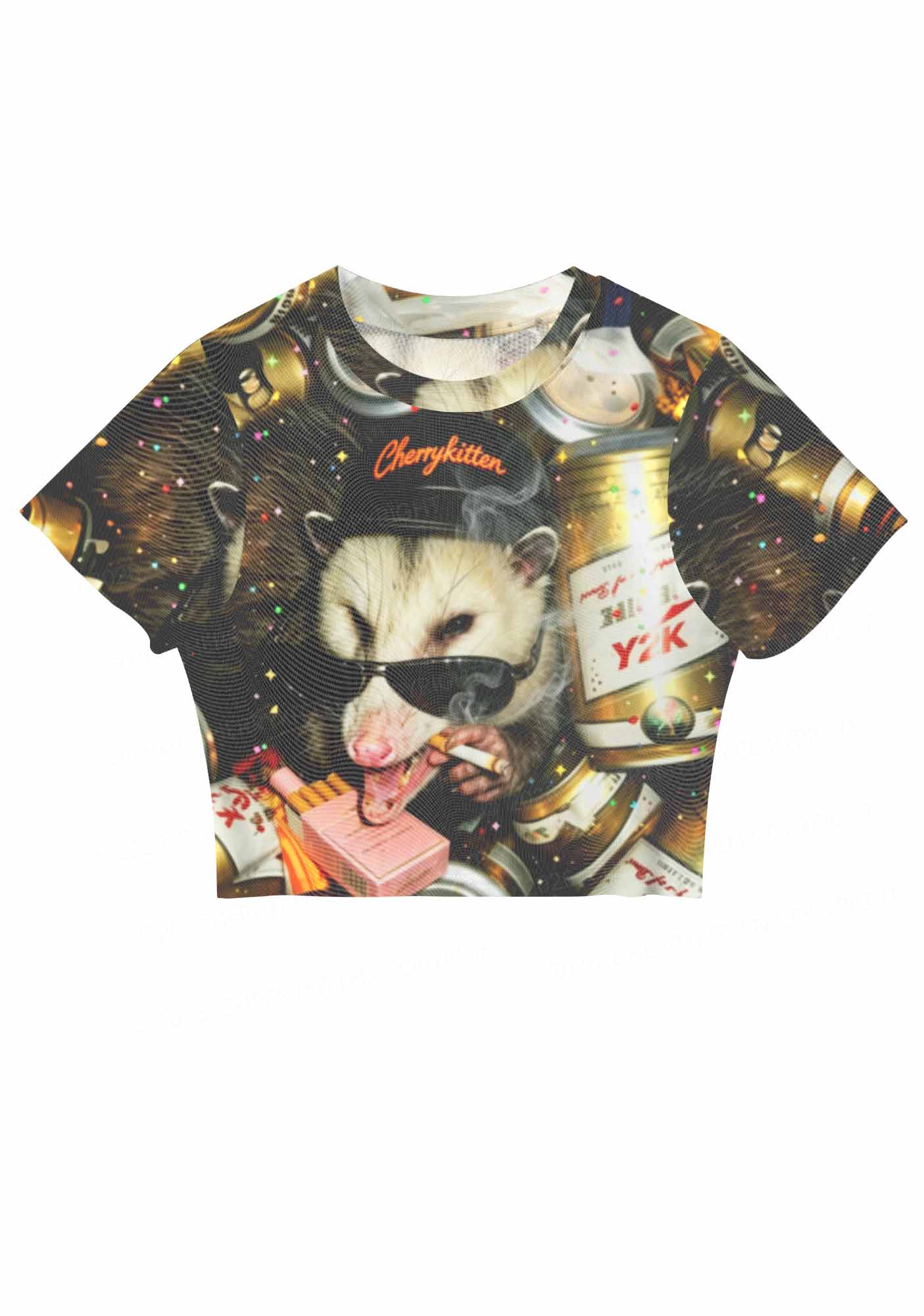 Smoking Opossum Y2K Mesh Crop Top Cherrykitten