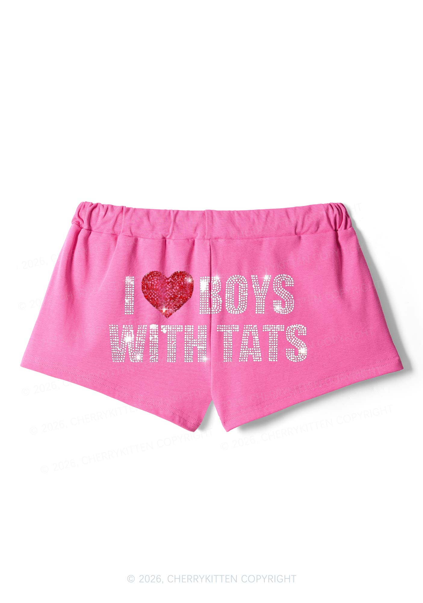 Rhinestone I Love Boys With Tats Y2K Drawstring Mini Shorts Cherrykitten