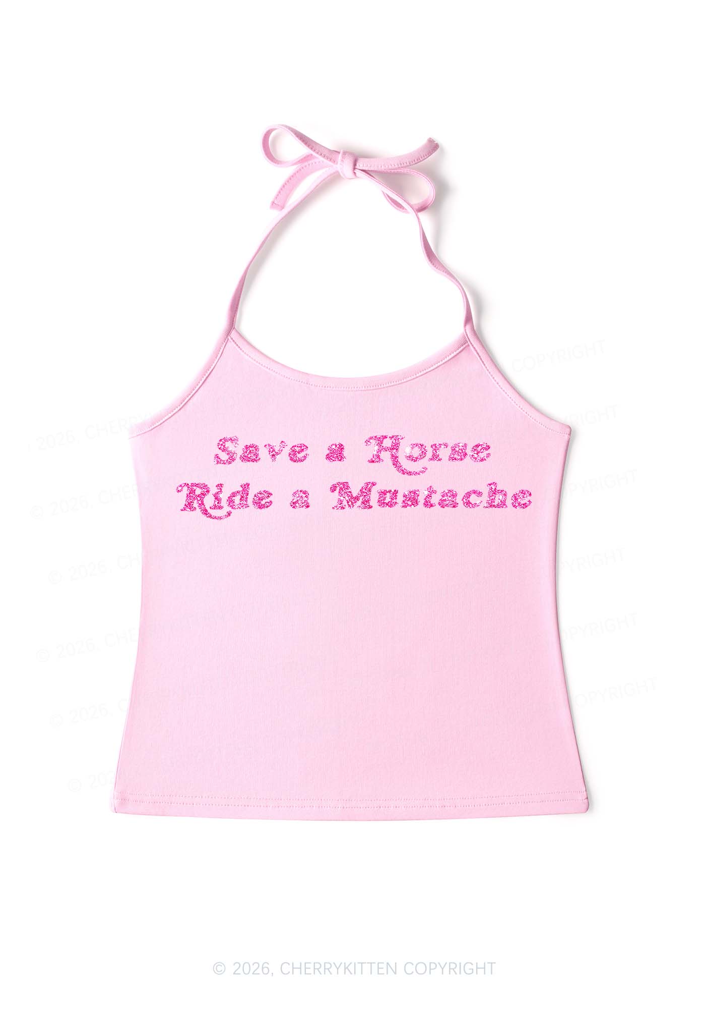 Glitter Ride A Mustache Y2K Halter Neck Cami Cherrykitten