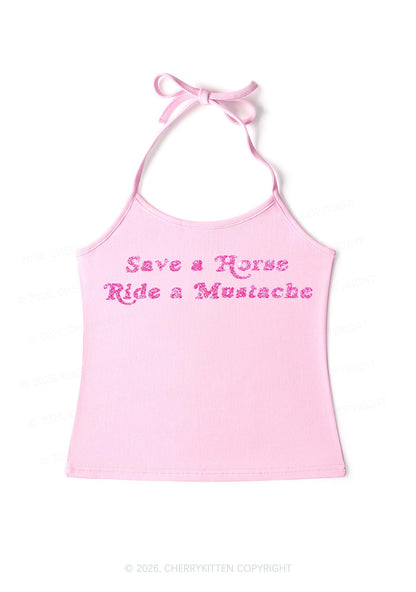 Glitter Ride A Mustache Y2K Halter Neck Cami Cherrykitten