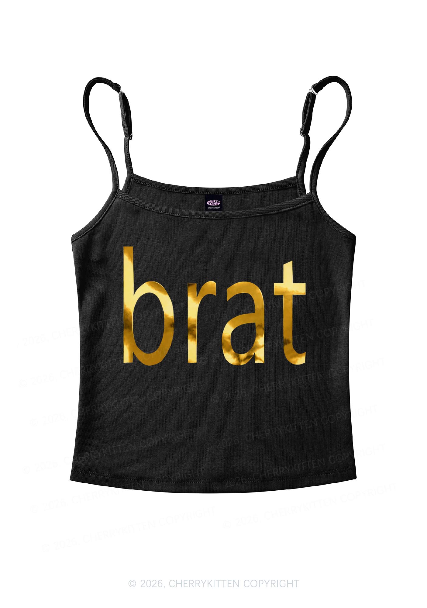 Brat Silver Foil Printed Y2K Spaghetti Strap Cami Cherrykitten