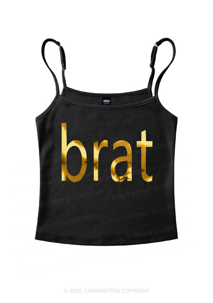 Brat Silver Foil Printed Y2K Spaghetti Strap Cami Cherrykitten