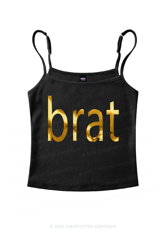 Brat Silver Foil Printed Y2K Spaghetti Strap Cami Cherrykitten