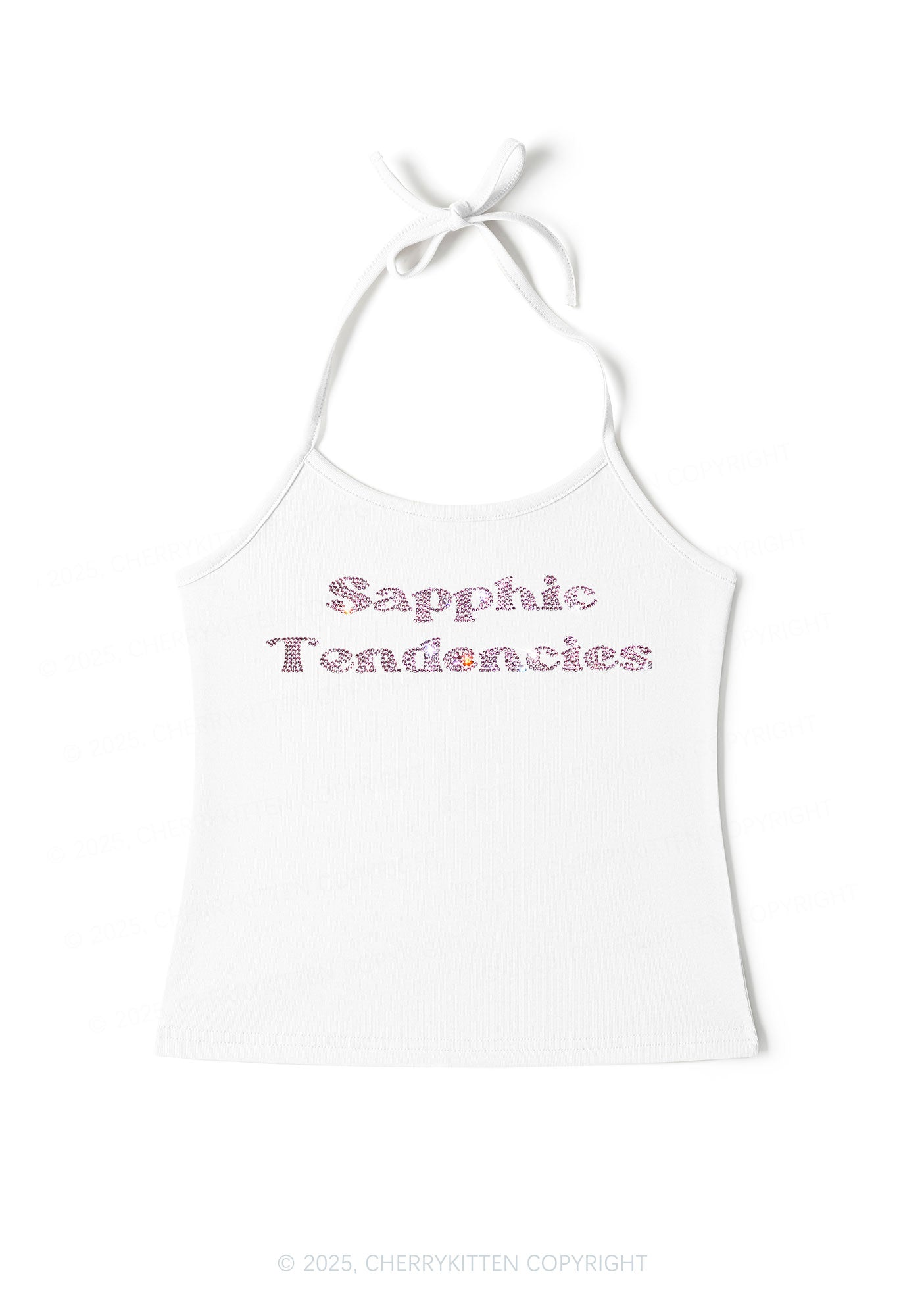 Rhinestone Sapphic Tendencies Pride Y2K Halter Neck Cami Cherrykitten