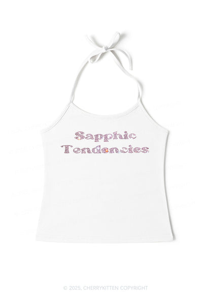 Rhinestone Sapphic Tendencies Pride Y2K Halter Neck Cami Cherrykitten