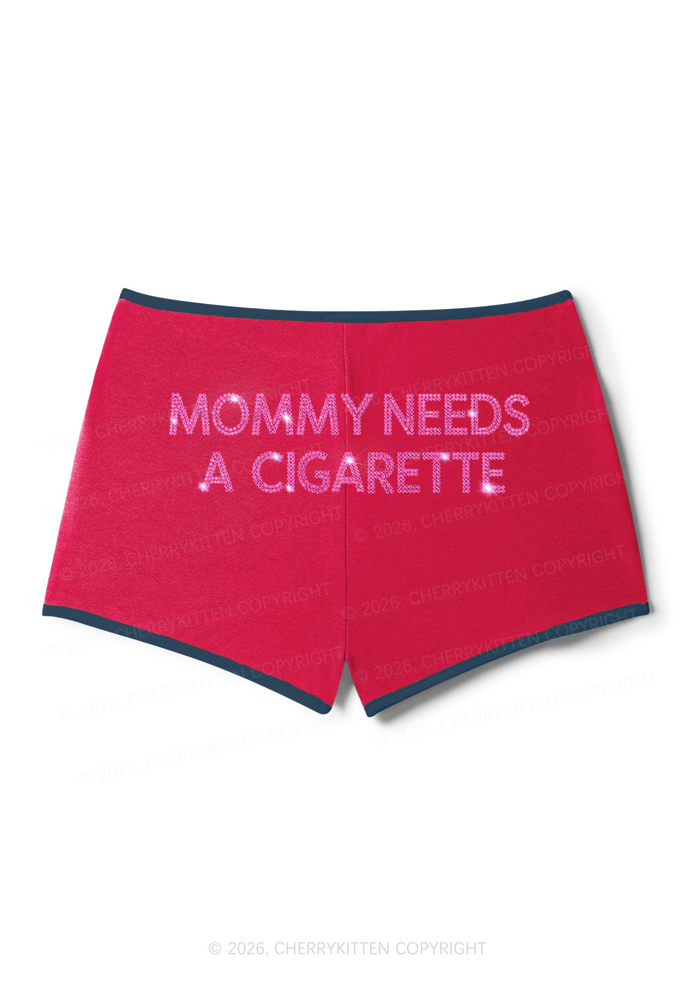 Rhinestone Mommy Needs Cigarette Y2K Booty Shorts Cherrykitten