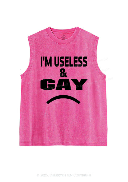 Useless Gay Pride Y2K Washed Muscle Tank Cherrykitten