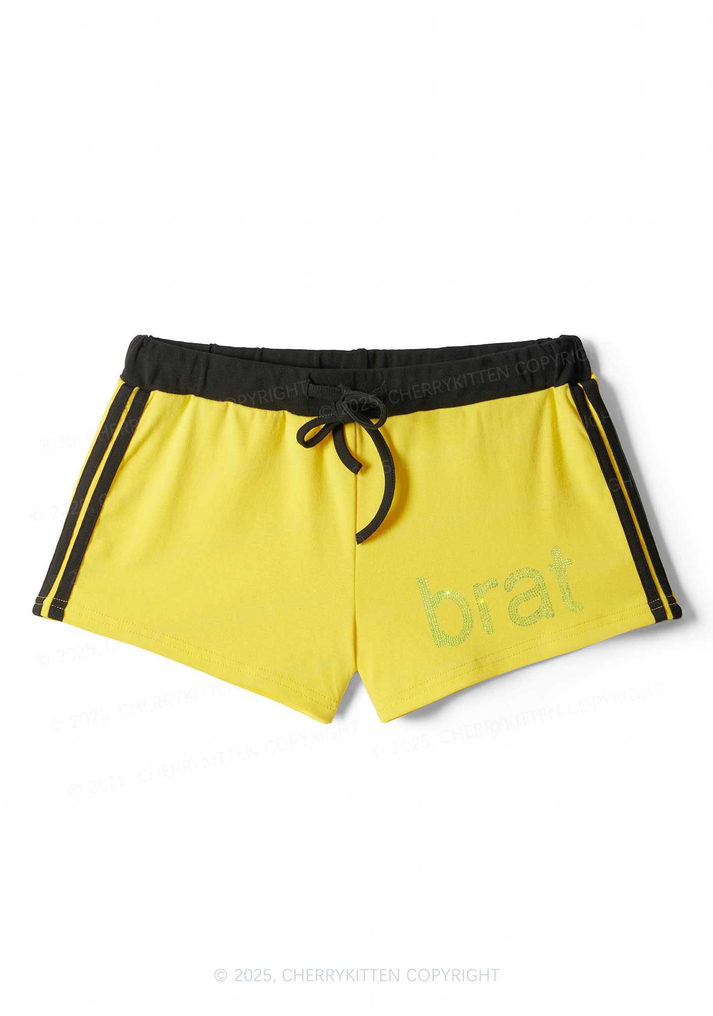 Rhinestone Mini Green Brat Y2K Drawstring Mini Shorts Cherrykitten