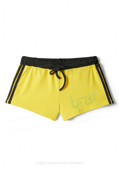 Rhinestone Mini Green Brat Y2K Drawstring Mini Shorts Cherrykitten