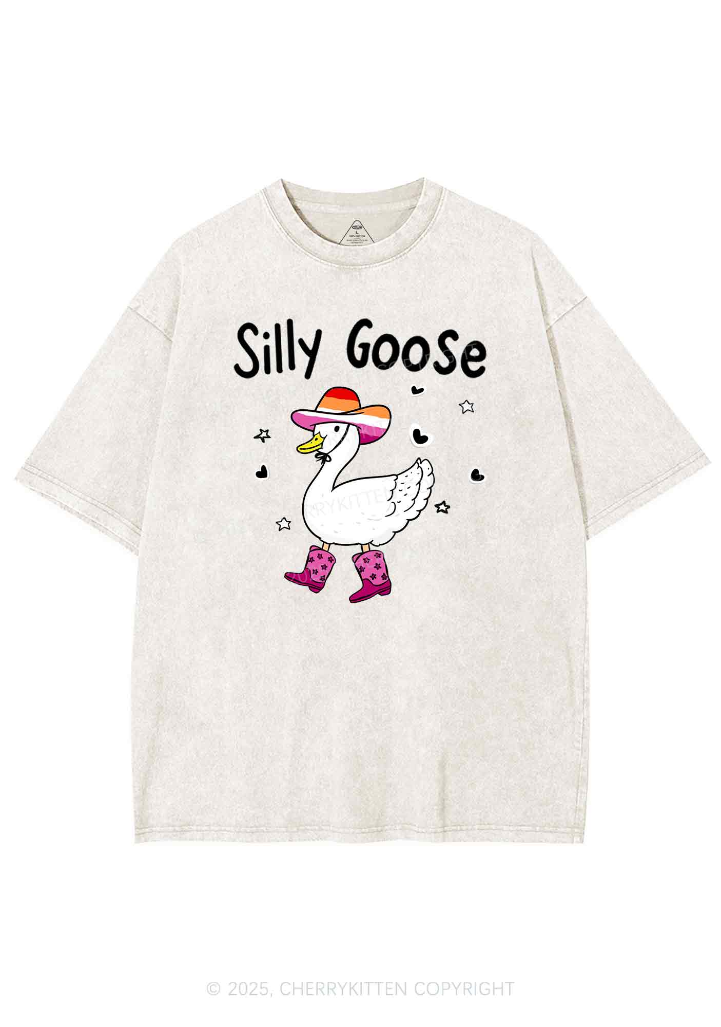 Silly Goose Lesbian Pride Y2K Shirts Washed Tee Cherrykitten