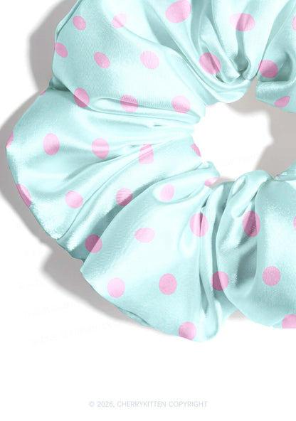 Mint Blue And Pink Dots Y2K Hair Scrunchie Cherrykitten