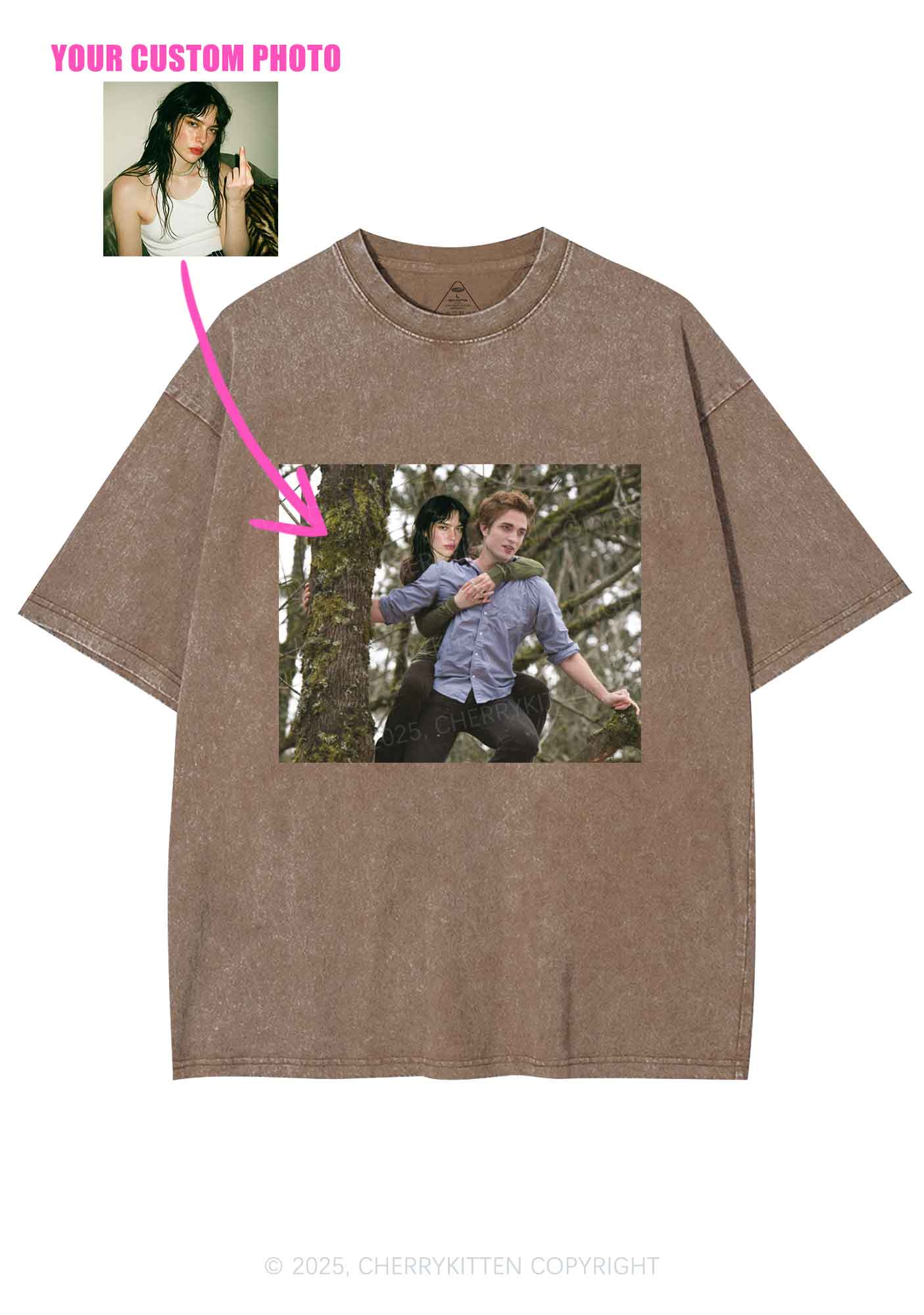 Custom Face Y2K Shirts Washed Tee Cherrykitten