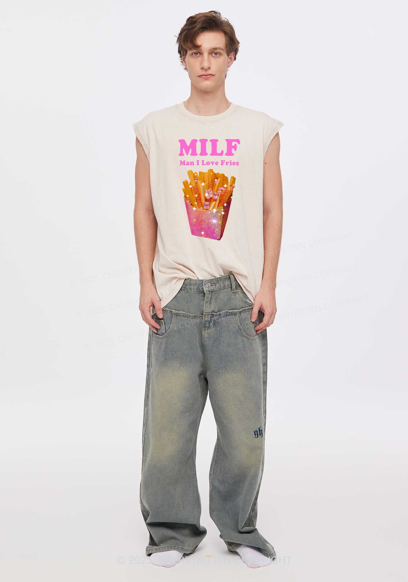 Man I Love Fries Y2K Washed Muscle Tank Cherrykitten